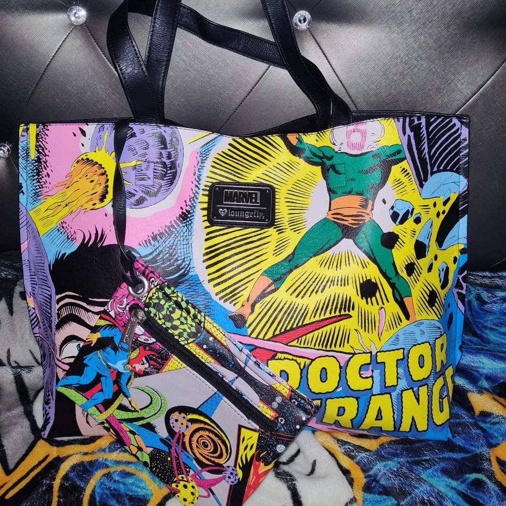 RARE Doctor Strange Marvel Loungefly Tote Bag & Detachable Coin Purse Comic Art